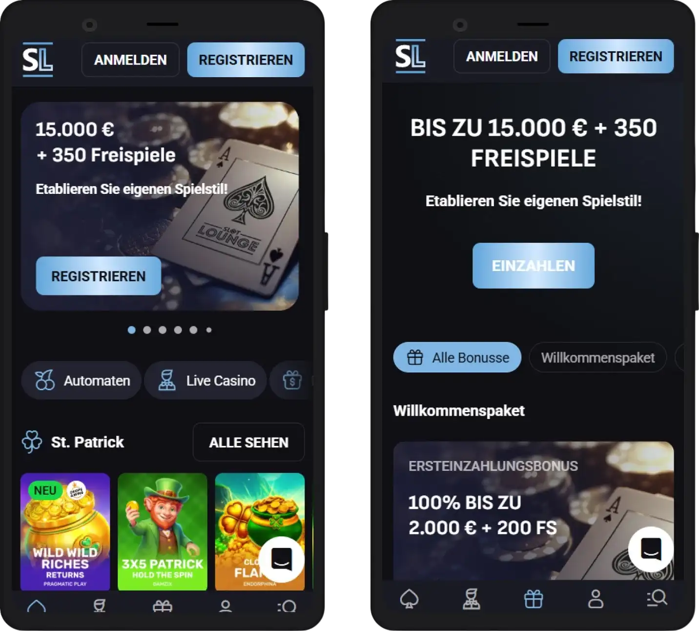Slotlounge Casino mobile App Ansicht auf dem Smartphone
